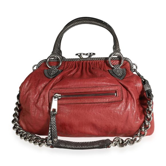 Marc Jacobs Red Leather & Gray Snakeskin Stam Bag - Picture 3 of 7